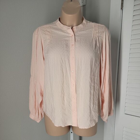 Worthington High Neck Classy Button Up Shirt ~ Sz XL ~ Pink ~ Long Sleeve - Picture 3 of 5